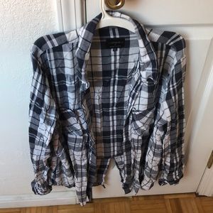 Button up long sleeve white/grey